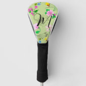 Fijne wilde bloemen in lichtgroen. Custom Golfheadcover (Voorkant)