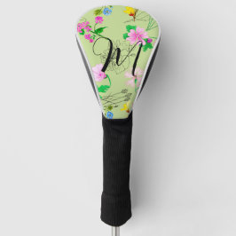 Fijne wilde bloemen in lichtgroen. Custom Golfheadcover