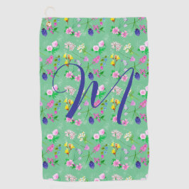 Fijne wilde bloemen in mintgroen. Custom Golfhanddoek