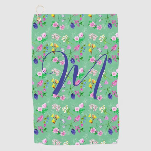Fijne wilde bloemen in mintgroen. Custom Golfhanddoek (Voorkant)