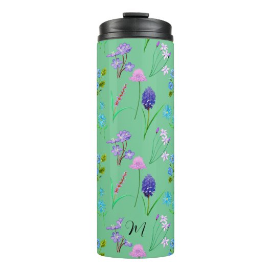 Fijne wilde bloemen in mintgroen. Custom. Thermosbeker (Voorkant)