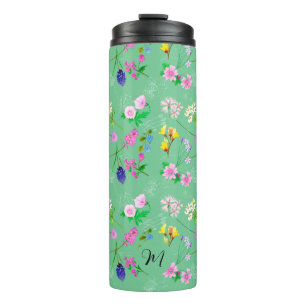 Fijne wilde bloemen in mintgroen. Custom. Thermosbeker
