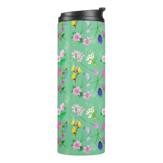 Fijne wilde bloemen in mintgroen. Custom. Thermosbeker (Gedraaid links)