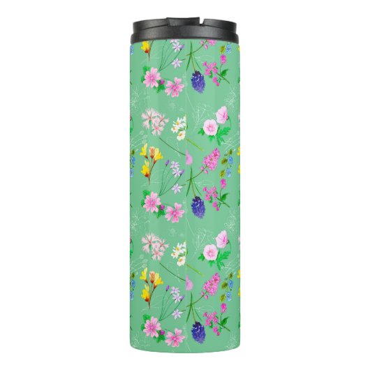 Fijne wilde bloemen in mintgroen. Custom. Thermosbeker (Achterkant)