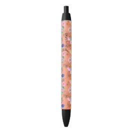 Fijne wilde bloemen in oranje aquarellen zwarte inkt pen