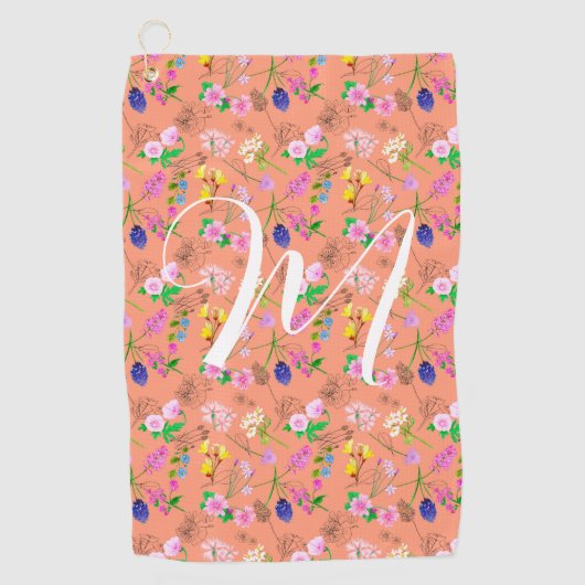 Fijne wilde bloemen in sinaasappel. Custom. Golfhanddoek (Voorkant)