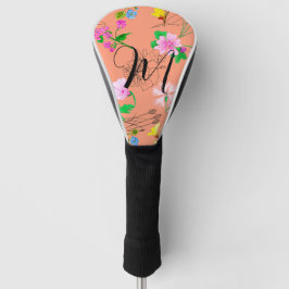 Fijne wilde bloemen in sinaasappel. Custom Golfheadcover