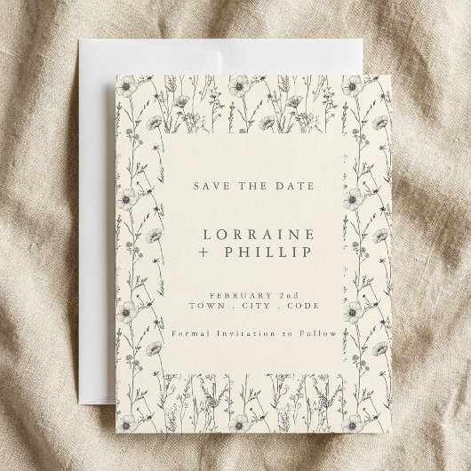 Fijne wilde bloemen naadloos patroon bruiloft save the date