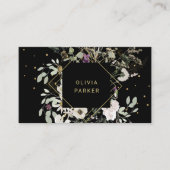 Fijne wilde bloemen op zwart visitekaartje (Voorkant)