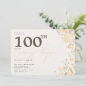 Fijne wilde bloemen Roze Geel 100e verjaardag Kaart (Staand voorkant)