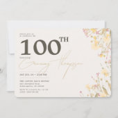 Fijne wilde bloemen Roze Geel 100e verjaardag Kaart (Voorkant)