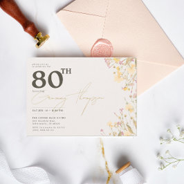 Fijne wilde bloemen Roze Geel 80 ste verjaardag Kaart
