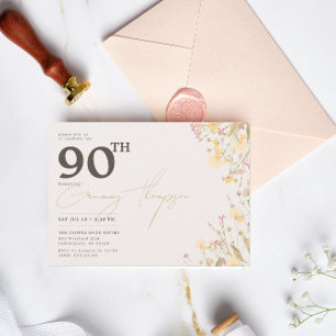 Fijne wilde bloemen Roze Geel 90e verjaardag Kaart