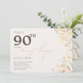 Fijne wilde bloemen Roze Geel 90e verjaardag Kaart (Staand voorkant)
