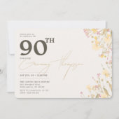 Fijne wilde bloemen Roze Geel 90e verjaardag Kaart (Voorkant)