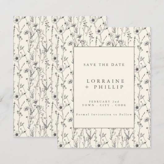 Fijne wilde bloemen tuin bruiloft save the date (Voorkant / Achterkant)