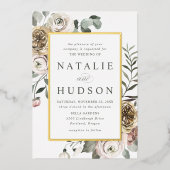 Fijne WinterFloral Lijst Weddenschap Folie Uitnodiging (Voorkant)