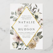 Fijne WinterFloral Lijst Weddenschap Folie Uitnodiging (Voorkant)
