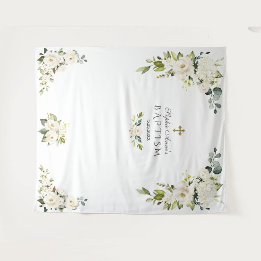 Fijne witte bloem doop foto booth prop wandkleed (Voorkant (horizontaal))