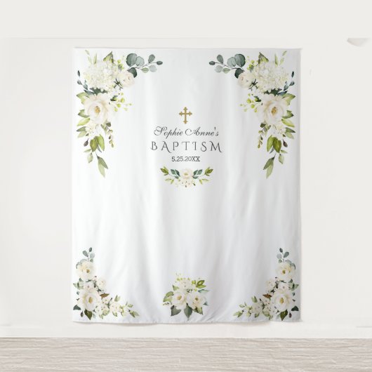 Fijne witte bloem doop foto booth prop wandkleed (Voorkant)