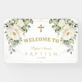 Fijne witte bloem gouden doop welkomstbord spandoek (Horizontaal)