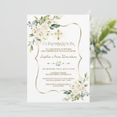 Fijne Witte bloemen Gold Cross-bevestiging Kaart (Staand voorkant)