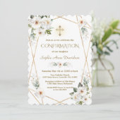 Fijne Witte bloemen Gold Cross-bevestiging Kaart (Staand voorkant)