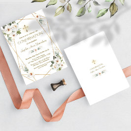 Fijne Witte bloemen Gold Cross-bevestiging Kaart