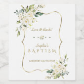 Fijne Witte bloemen Gold Lijst Baptisme Wijn Etiket (Enkel label)
