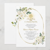 Fijne Witte bloemen Goud Eerste Heilige Communie Kaart (Voorkant / Achterkant)