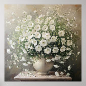 Fijne witte bloemen in vaas poster (Voorkant)