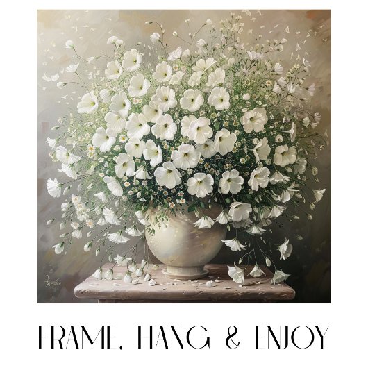 Fijne witte bloemen in vaas poster