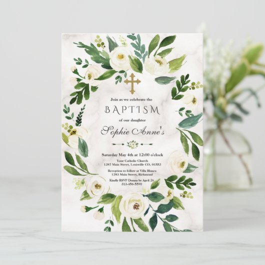 Fijne Witte bloemen met grote marmer Kaart (Staand voorkant)