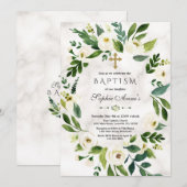 Fijne Witte bloemen met grote marmer Kaart (Voorkant / Achterkant)