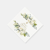 Fijne witte crèmebloemen Gold Cross-Baptisme Servet (Hoek)