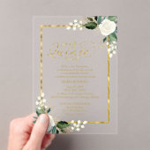Fijne witte en gouden bloemenquinceañera acryl uitnodigingen (Insitu (Draagbaar))