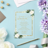 Fijne witte en gouden bloemenquinceañera acryl uitnodigingen (Insitu (Huwelijk))