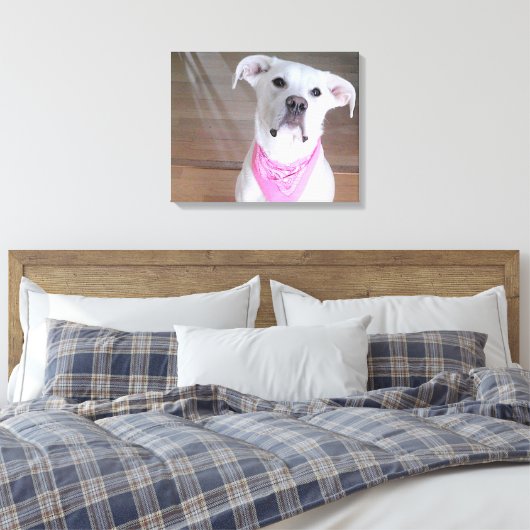 Fijne witte hond met zigeelogen ogen ogen in roze canvas afdruk (Insitu (Slaapkamer))