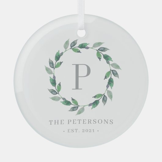 Fijne Wreath Monogram Aangepaste fotoversiering Glas Ornament (Voorkant)