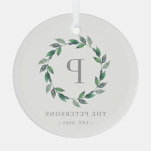 Fijne Wreath Monogram Aangepaste fotoversiering Glas Ornament (Achterkant)