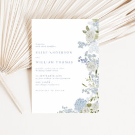 Fijne zachte blauwe bloemenbruiloft kaart