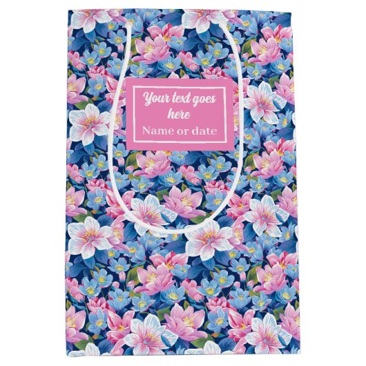 Fijne zachte pastel roze bloemencadeau zak wrap medium cadeauzakje (Voorkant)