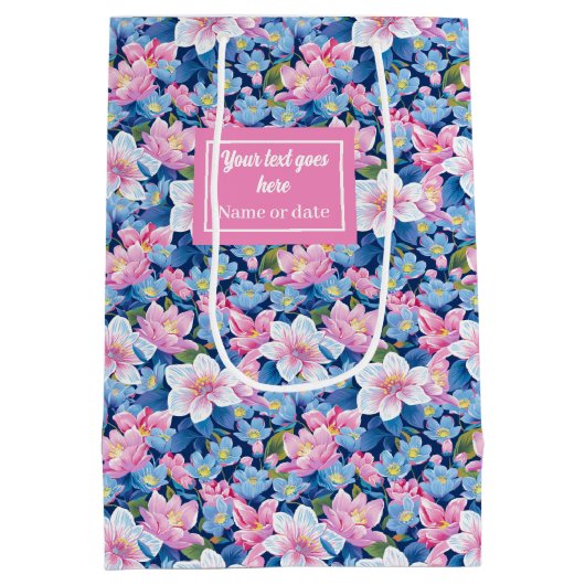 Fijne zachte pastel roze bloemencadeau zak wrap medium cadeauzakje (Achterkant)