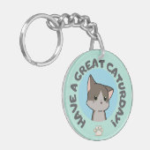 Fijne zaterdag! Manga cartoon schattige poes Sleutelhanger (Voorkant Links)
