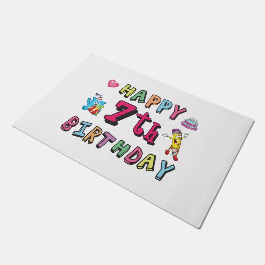 Fijne zevende verjaardag. 7 jaar oud. deurmat (Schuin)