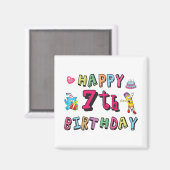 Fijne zevende verjaardag. 7 jaar oud. magneet (Voorkant / Achterkant)