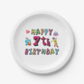 Fijne zevende verjaardag. 7 jaar oud. papieren bordje (Voorkant)