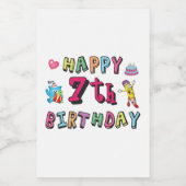 Fijne zevende verjaardag. 7 jaar oud. voedselcontainer etiket (Enkel label)