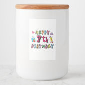 Fijne zevende verjaardag. 7 jaar oud. voedselcontainer etiket (Voorkant)