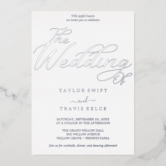 Fijne zilverfolie | Oudejaarsavond bruiloft Folie Uitnodiging (Voorkant)